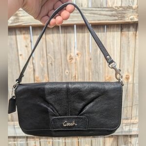 Y2K Coach Pleated Leather Mini Bag Wristlet Handbag Black Silver